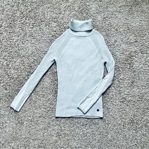 Womens Light Blue Ribbed Turtleneck Sweater Long Sleeve‎ Slim Fit